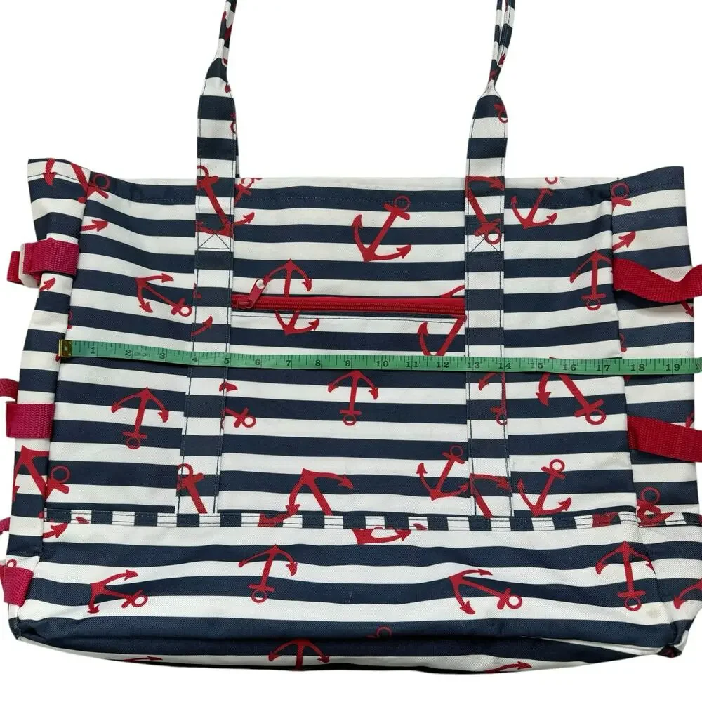 LAURA ASHLEY Seaside Blue White Red Anchor Lined Beach Tote Swim Bag Lined - Picture 7 of 13